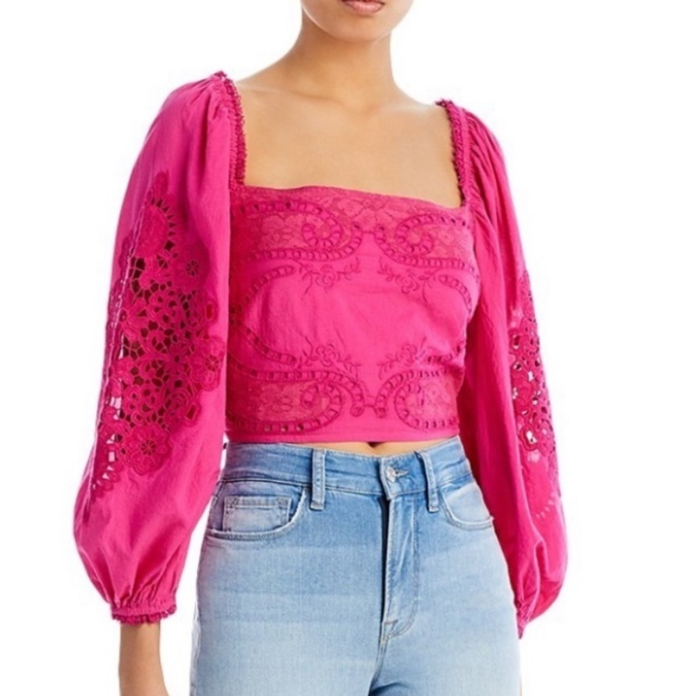 NWT Farm Rio Pink Lace Long Sleeve Top Blouse